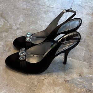 BCBG Black Heels with Silver Gem Accents